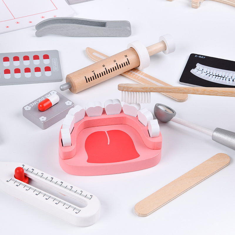 Wooden toy doctor set