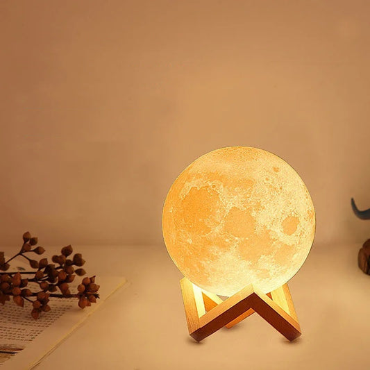 Deko Mond-Lampe mit Holzsockel