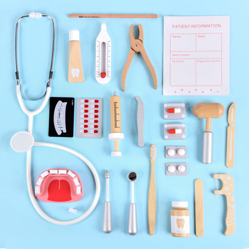 Wooden toy doctor set